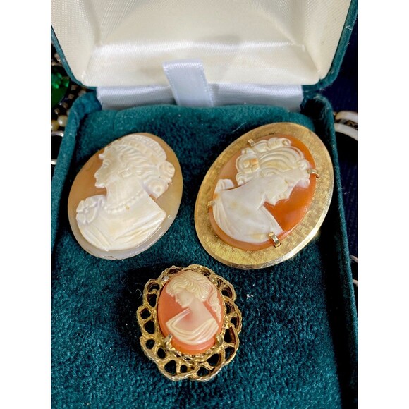 VTG  Art Deco Victorian jewelry 75 PC lot BAG Shell Cameo Brooches Florenza Krem - Picture 4 of 16